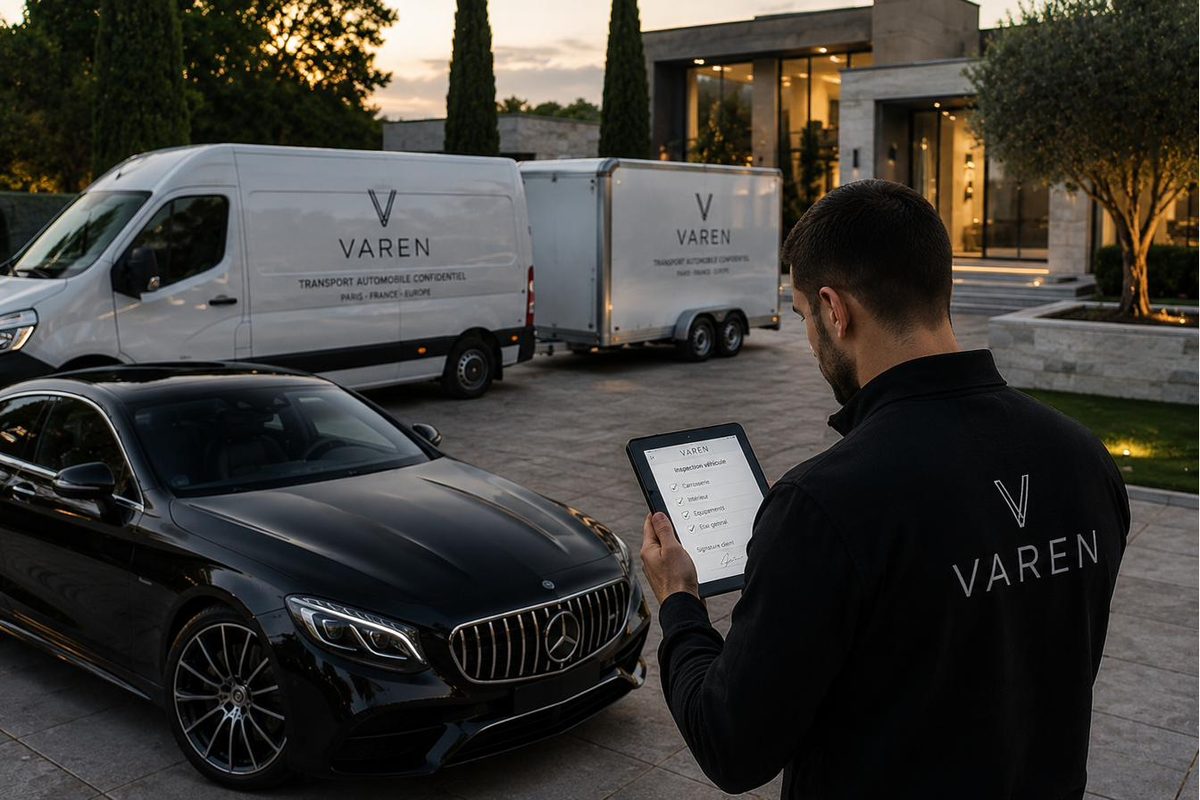 Un membre de l’équipe VAREN documente l’inspection d’une berline sur tablette, avant la prise en charge.